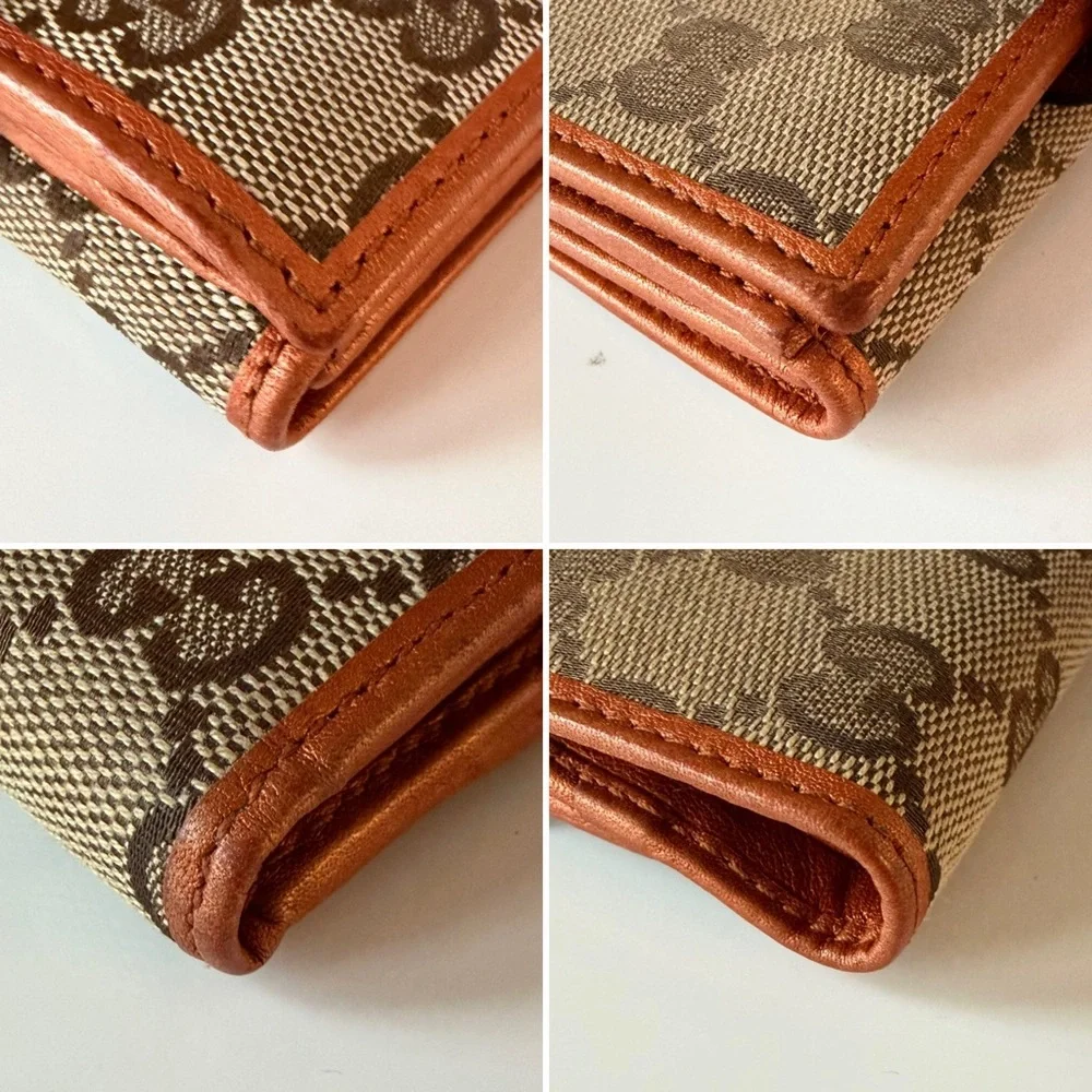 Gucci GG Supreme Canvas Bifold Wallet Orange Leather Trim - Picture 5 of 11